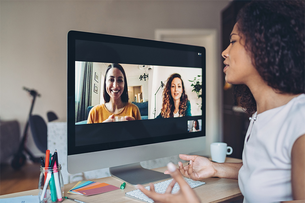 Group of businesswomen having a video conference