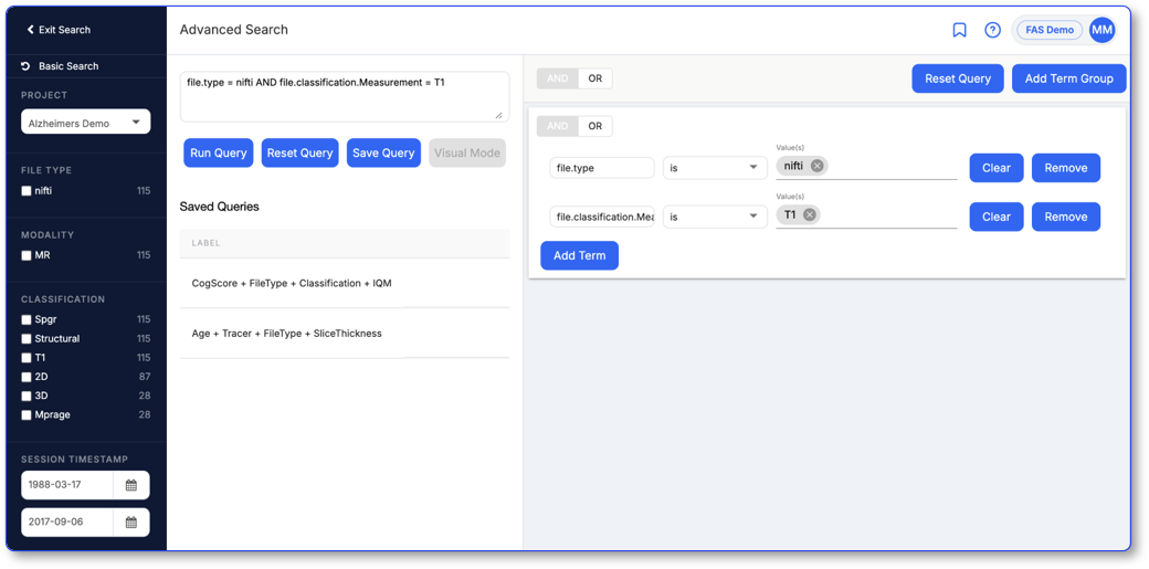 Flywheel advanced imaging search